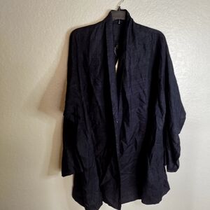 NWT PUA Naturally Hand Woven Linen Cardigan Black Lagenlook Sz S